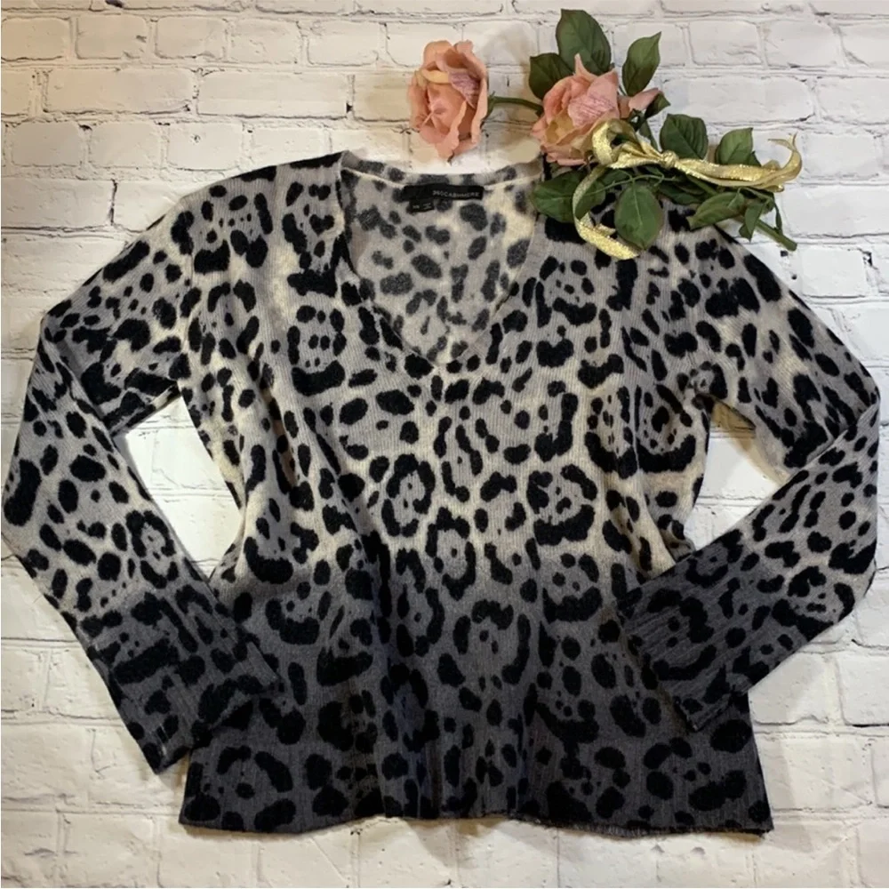 360 Cashmere Lauren Leopard Print Ombré 100% Cashmere Sweater Sz XS